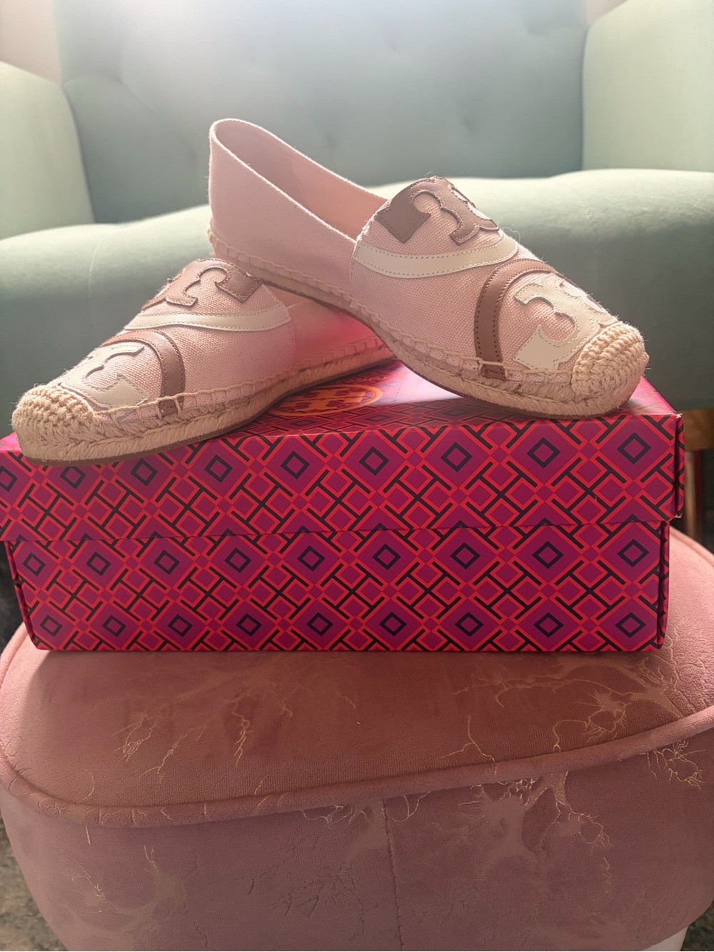 Tory Burch Blush Pink Canvas Espadrille Slip-Ons